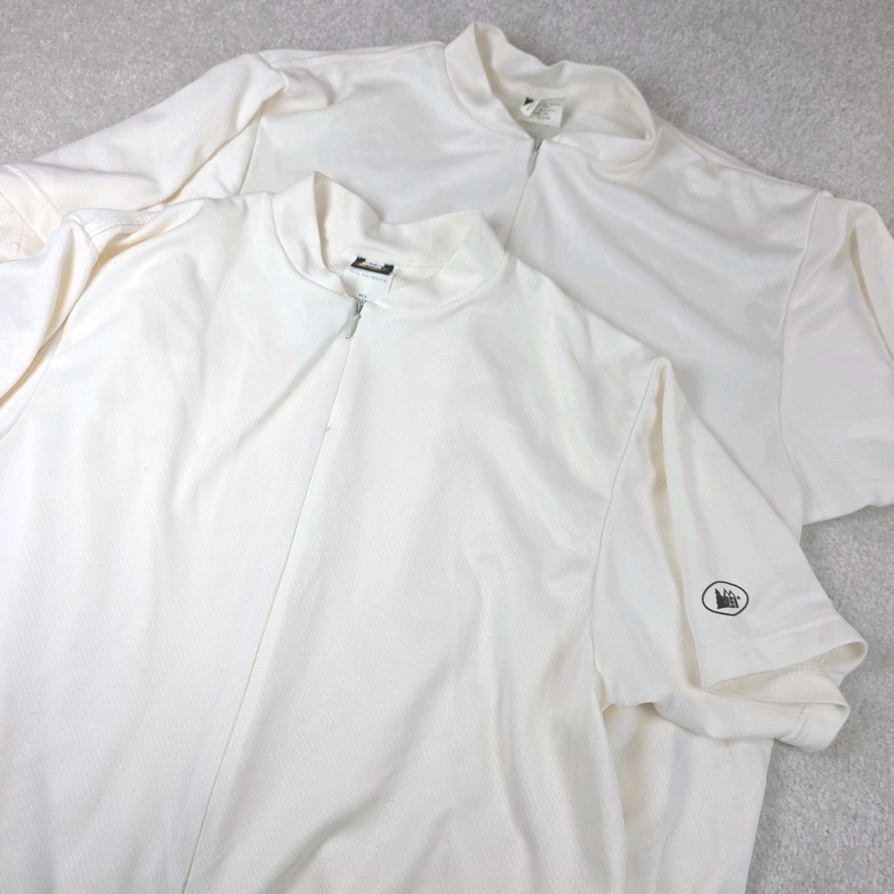 REI Activewear Biking Top Mens M Ivory Cycling Short Sleeve USA Made Lot Of 2